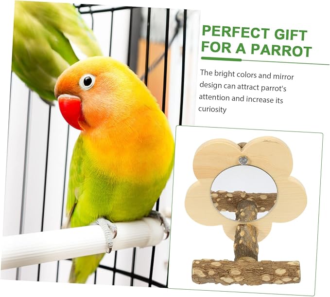 Mipcase 2pcs Wooden Parrot Perch with Mirror Decorative Bird Stand for Parrots Pets and Bird Cages for Training and Playtime Activities