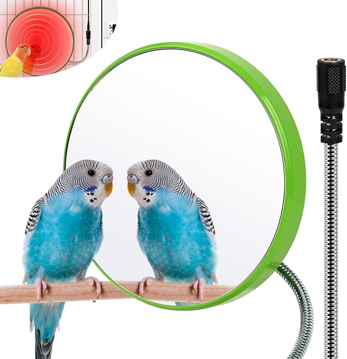 Bird Heater for Cage,Thermostatical Bird Warmer with Mirror to Snuggle up 12V Bird Cage Heating Plate for Cockatiel,Parakeets,Parrots,African Grays