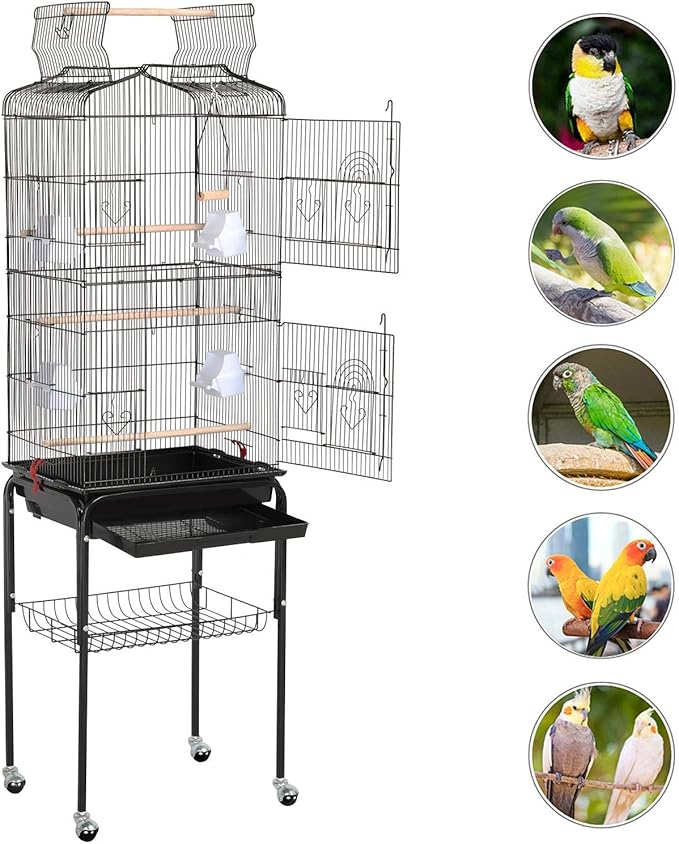 Topeakmart Open Play Top Large Parakeet Small Parrot Bird Cage with Stand for Budgies Finches Canaries Lovebirds
