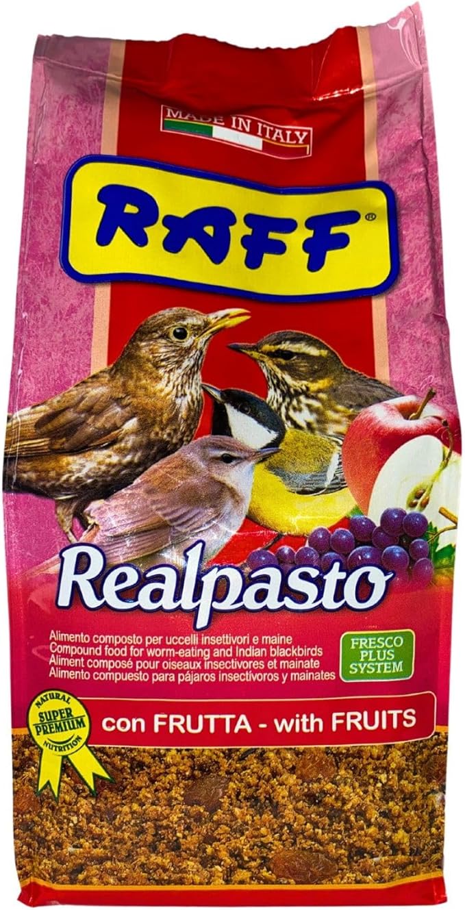 RAFF Realpasto Natural Bird Food 1kg - Premium Nutrition with Fruits Compound for Worm-eating and Indian Blackbirds, Formulated to Stimulate Singing & Support Vibrant Plumage Color