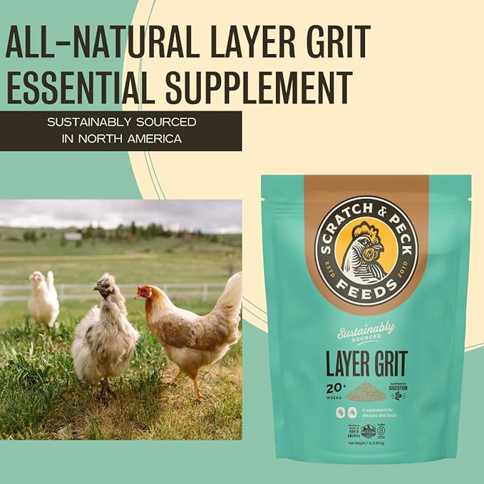 Scratch and Peck Layer Grit Supplement for Chickens and Ducks - 7 lbs Bag - Essential for Gizzard and Digestive Health - Sustainably Sourced