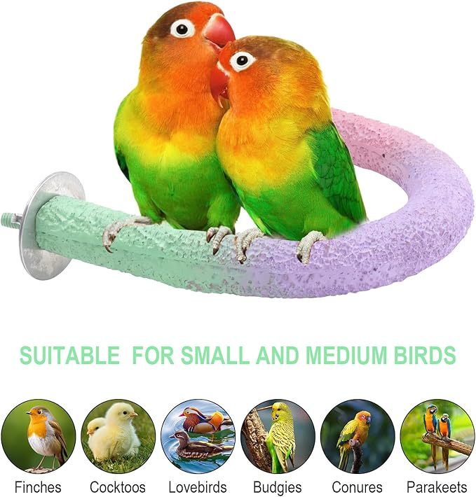 U Shape Parrot Perch Cage for 4cm Large Pad Fits Horizontal Vertical Bars Washable Bird perches Washable Colorfast Resin Perch for Budgies, Cockatiels to Trim Nails Beak Naturally