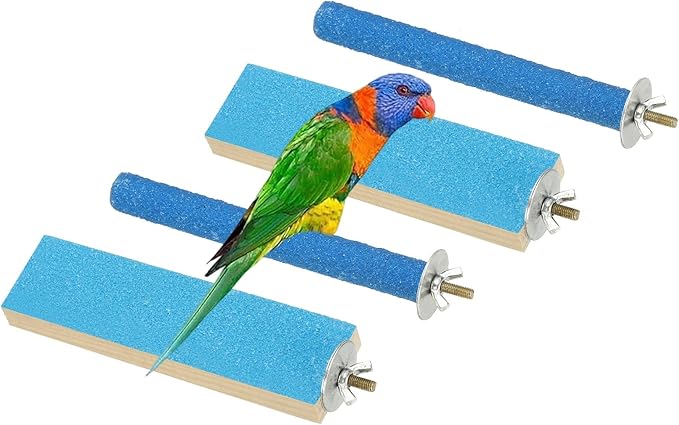 Bird Perch Stand, Wooden Parrot Perch Stand Toy, Paw Grinding Stick, Bird Cage Accessories, 6 x 1.57in (Blue, 2 Pcs) Birds Toys Intended for Cage/Parakeets/Conure/Budgie