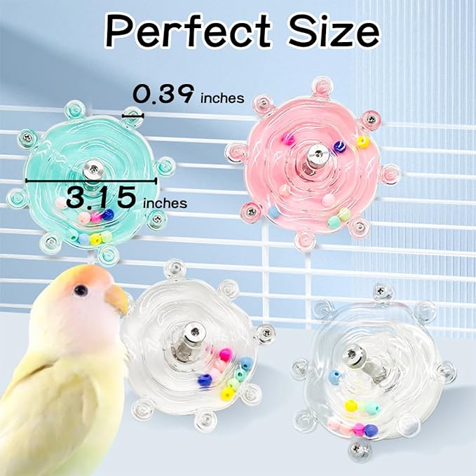 MANON ROSA Bird Toys for Parrots - Spinning Wheel Chew Toy with Rotating Plastic Spinner, Enrichment Puzzle Cage Activity for Parakeets, Conures & Cockatiels