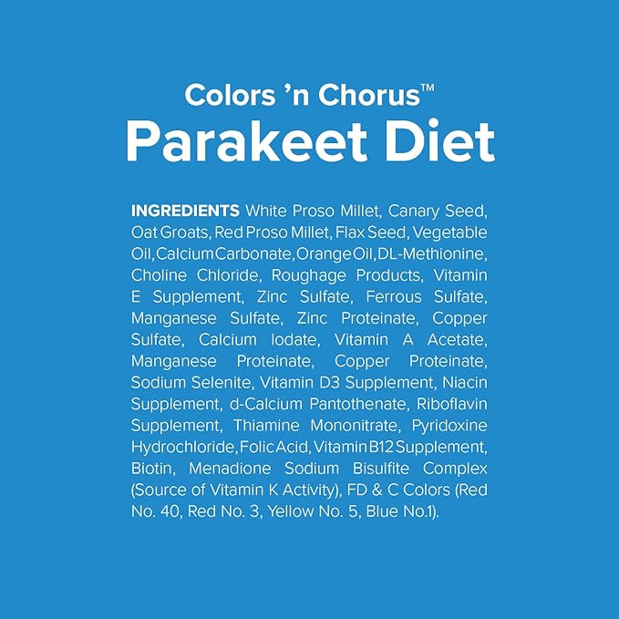 Blue Seal Colors ‘N Chorus Parakeet Bird Feed | Premium Seeds and Ingredients for a Nutritious and Tasty Diet | 50 Pound Bag