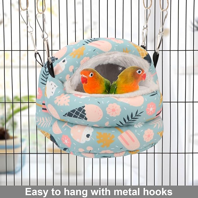 Bird Nest House Winter Warm Bird Bed Hanging Hammock Snuggle Hut for Parakeets Budgies Cockatiels Conures Quaker Parrot (Small, Blue)
