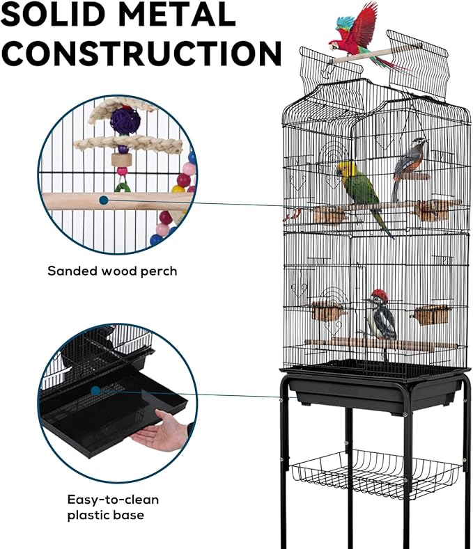 Dopinmin 64 Inch Bird Cage, Rust Resistant, Floor Standing, Black