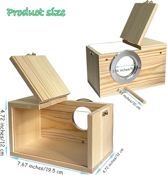 Transparent Parakeet Nesting Box,Wooden Parrot Nest Breeding Box with Perch Natural Bird House for Cage Suitable for Lovebirds Cockatiels Canaries