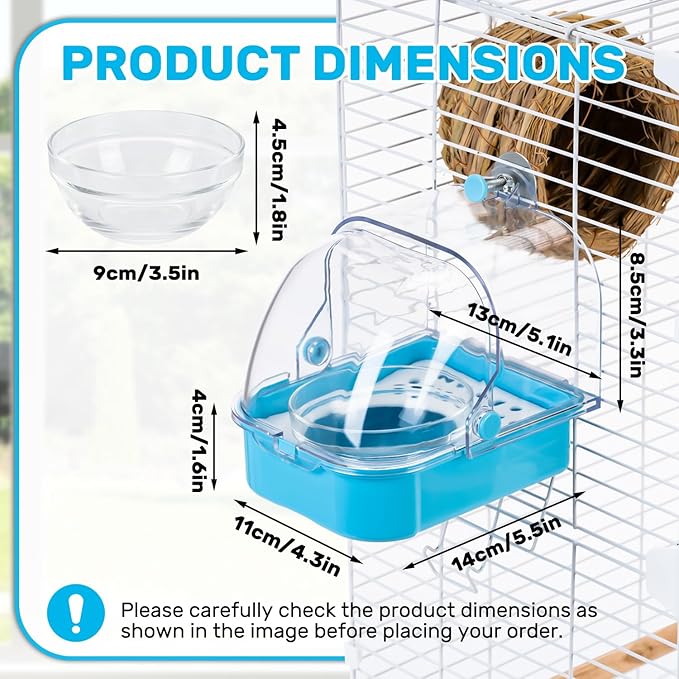 Multifunctional 3-in-1 Hanging Bath Feeding Bowl with Easy Clean Drawer Design for Parrots, Couples, Budgerigars Cage Accessories (Blue)