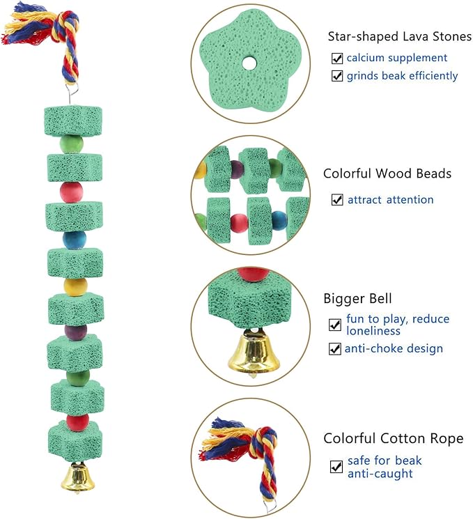 Oooct 2 Pack Large Chicken Chewing Toy, Chick Beak Grinding Calcium Stone with Bells, Chicken Cage Accessories, Cage Toys for Cockatiel Parakeet Parrot Budgies Rat Hamster Rabbit Bunny African Grey