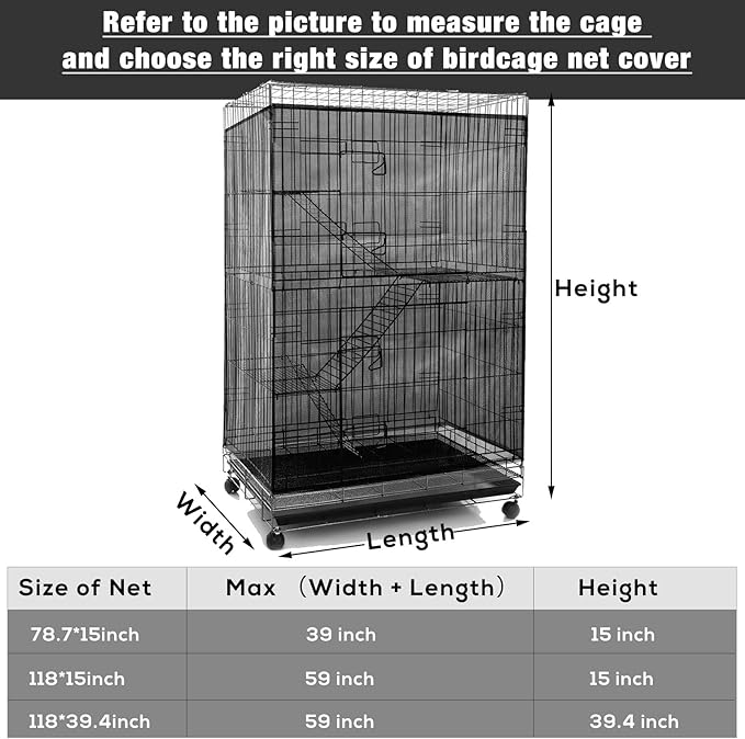 Shappy Large Bird Cage Seed Catcher,Bird Cage Cover Net Skirt Guard,Adjustable Soft Airy Mesh Net for Parrot Parakeet Macaw(78.7 x 15 Inch/ 200 x 37 cm,Black)