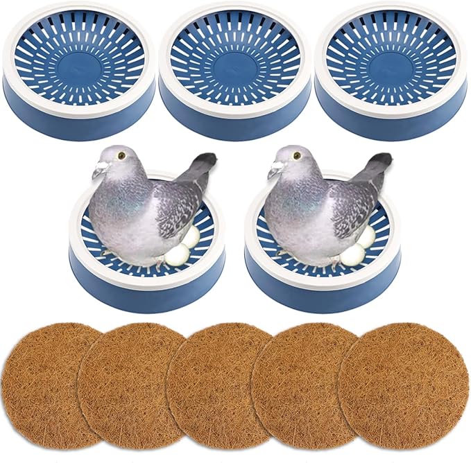 5 Pcs Pigeon Nest Bird Nest Bowls Nest for Pigeons Breeding Hatching (White Side+ Pad), Random