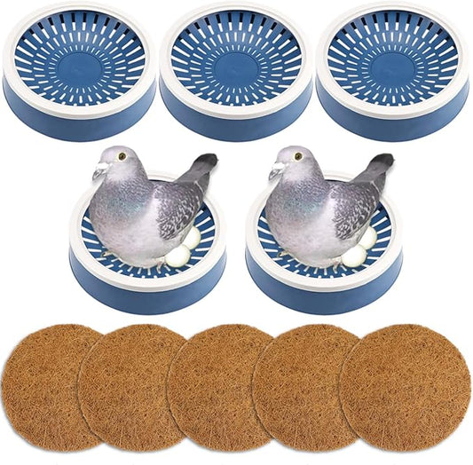 5 Pcs Pigeon Nest Bird Nest Bowls Nest for Pigeons Breeding Hatching (White Side+ Pad), Random