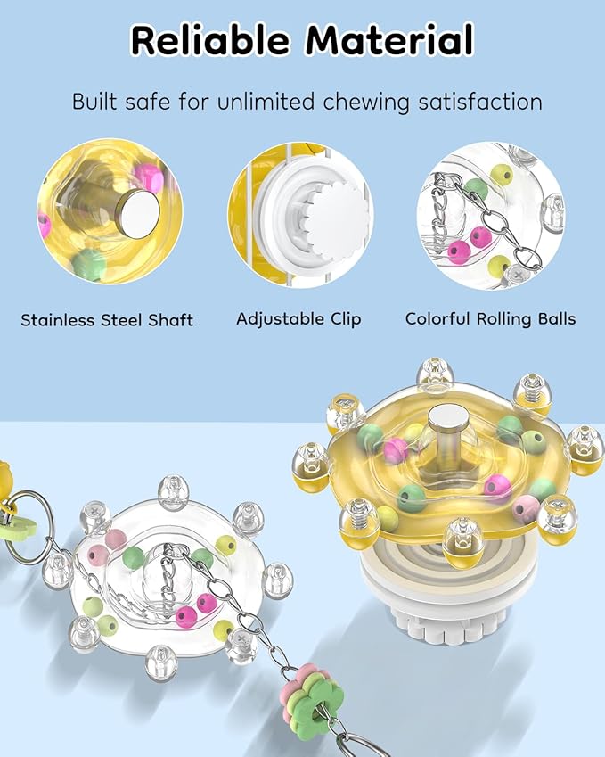 Pawfly 2 Pcs Bird Toys for Parakeets, Colorful Spinning Wheel Chew Toys, Interactive Spinner Rattle Parrot Toys, Cockatiel Toys, Parakeet Toys, Bird Cage Accessories for Entertainment Chewing Exercise
