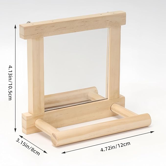Natural Wood Bird Stand with Mirror, Perch and Swing Toy for Parakeets, Hummingbird, Lovebirds and Cockatoos (1 Pack)