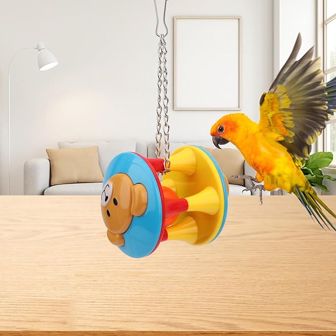 Hypeety Parrot Colorful Ball Toys with Bell Cage Hanging Chewing String for Parakeet Conure Cockatiel Small Medium Birds (A)