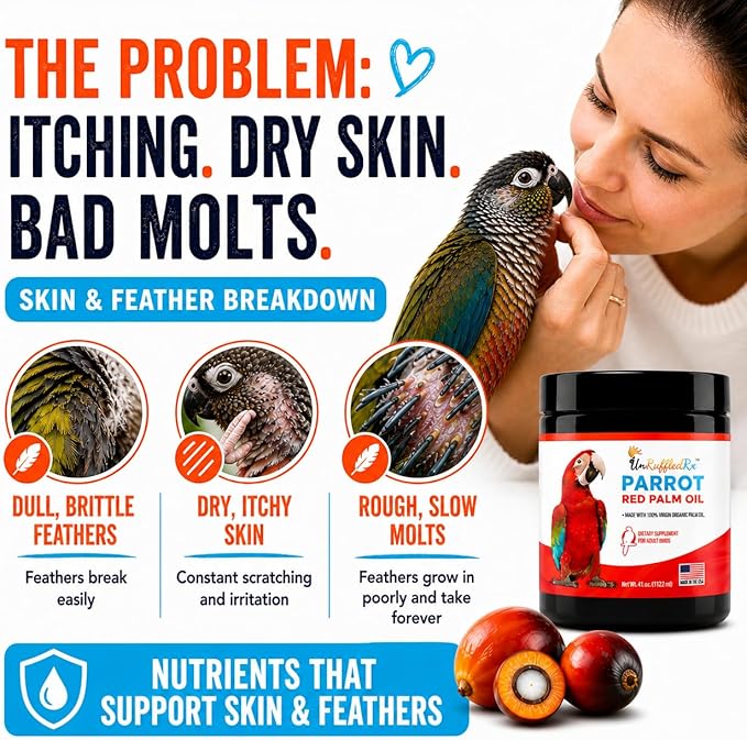 UnRuffledRx™ Red Palm Oil for Birds & Parrots - Provides Nutritional Support - Ethically Produced Organic Red Palm Oil to Support Feather & Skin Health