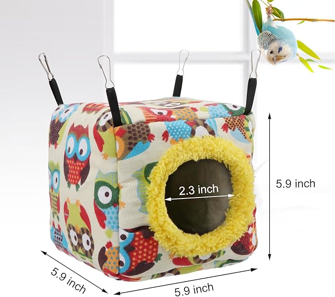 Hypeety Bird Hammock Nest House Parakeet Toys Hanging Warm Bird Nest for Parrot Hamster Small Animal Hanging Bed Bird Cage Accessories (S, Yellow)