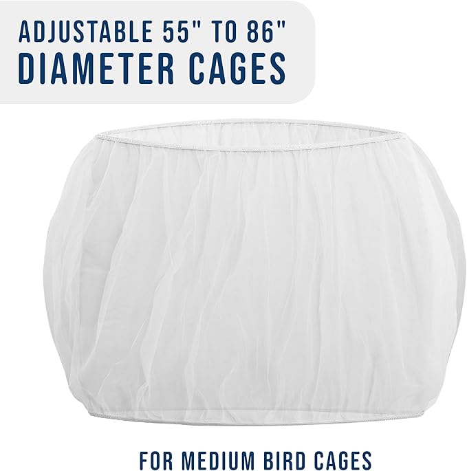 Universal Bird Cage Seed Catcher Universal Mesh Skirt Cover Stretchy Small Animal Cages Cover Pet Removable Durable Protector (White, Medium)
