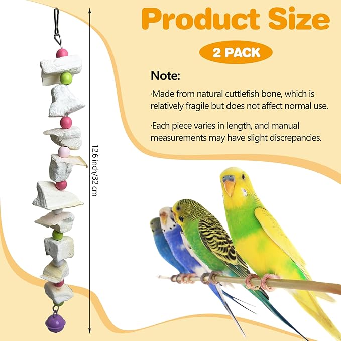 PINVNBY 2 Pack Bird Toys with Cuttlebone Calcium Parakeet Chewing Toy Hanging Bird Beak Grinding Stone Cage Accessories for Parrot Budgie Lovebird Cockatiel (Small)