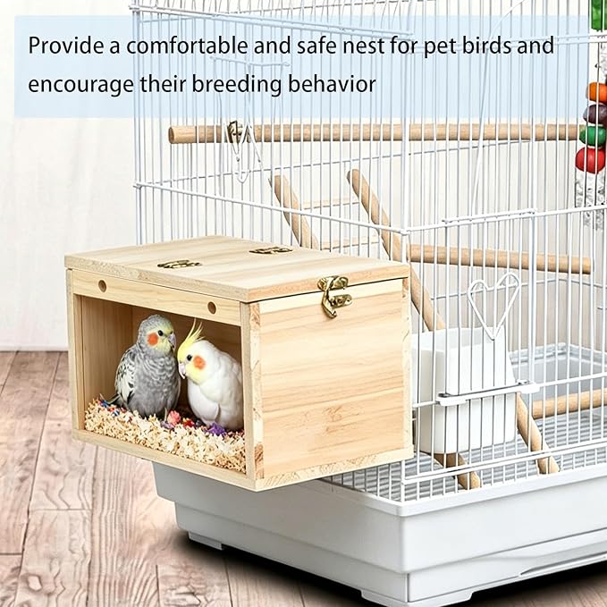 Tfwadmx Parakeet Nesting Box, Transparent Bird Nest Breeding Box, Wood Parrot Nest Box with Perch Bird Cage House for Cockatiel Lovebirds Budagie Canary Finch(L)