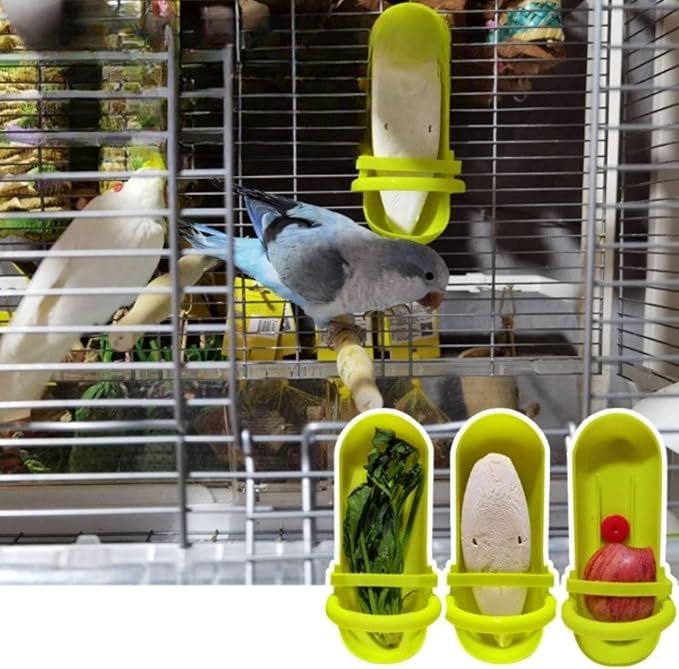 Bird Feeding Cup Rack Plastic Cuttlebone Holder Bird Cage Storage Bowl Stand Parrot Food Holder for Budgies Parakeet Cockatiel Conure Lovebird Color Randomly, Pack of 1(Without Cuttlebone)