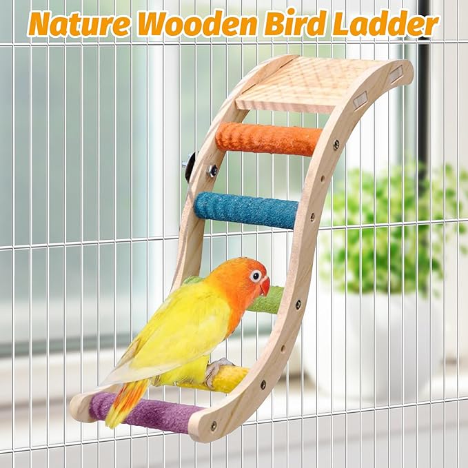 Hamiledyi Nature Wooden Bird Ladder Pet Parrots Climb Bridge Exercise Stands for Parakeet Climbing Chewing Bridge Bird Cage Accessories for Cockatiel Parakeet Lovebirds Budgie (Colorful)