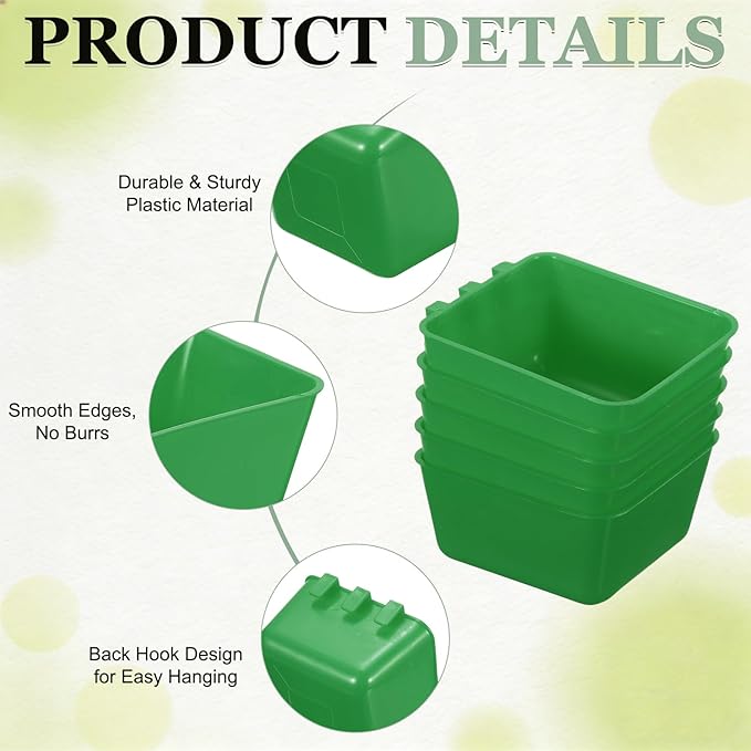 Cage Cups, 4.9x3.7x2.4 Inch Parakeet Feeder Bird Cage Accessories Hanging Food Water Dispenser, (Green, 6 Pcs), Intended for Pet/Pigeon/Parrot/Chicken