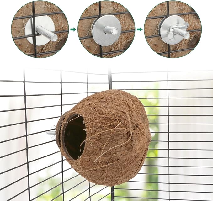 Hypeety Pet Bird Breeding Nest Coconut House Swing Ladder Toys Parrot Parakeets Finches Hamster House Natural Nest Lovebird Cage Hanging Swing Perch (C:Coco Cage Perch Toy)