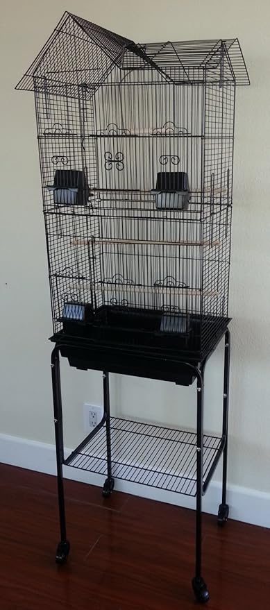 Large Pagoda Bird Parrot House Canary Parakeet Cockatiel Lovebird Finch Bird Home Cage Side Nesting Box Doors with Removable Rolling Stand