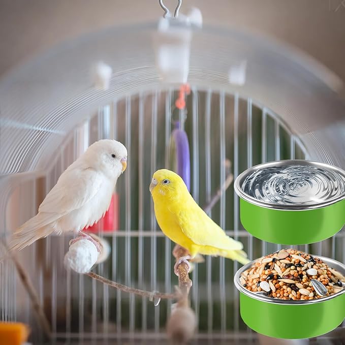 6 Pcs Stainless Steel Bird Bowls, Small Bird Food Dishes for Cage, Parrot Cage Feeder with Clamp Holder for Parakeet/Cockatiels/Conure/Budgies/Ferret/Small Animal