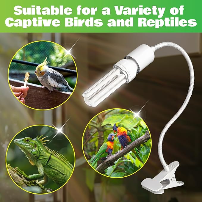 GlowUp UVB 2.4 Bird Cage Lighting Combo Kit, Bird Light for Captive Birds, 360° Rotatable Clip Lamp with 20W UVB 2.4 Compact Fluorescent Light Bulb