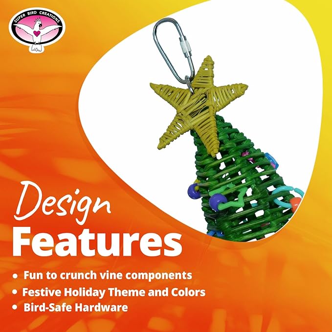 Super Bird Creations SB872 Mini Xmas Tree Bird Toy, Small/Medium Bird Size, 7" x 2"