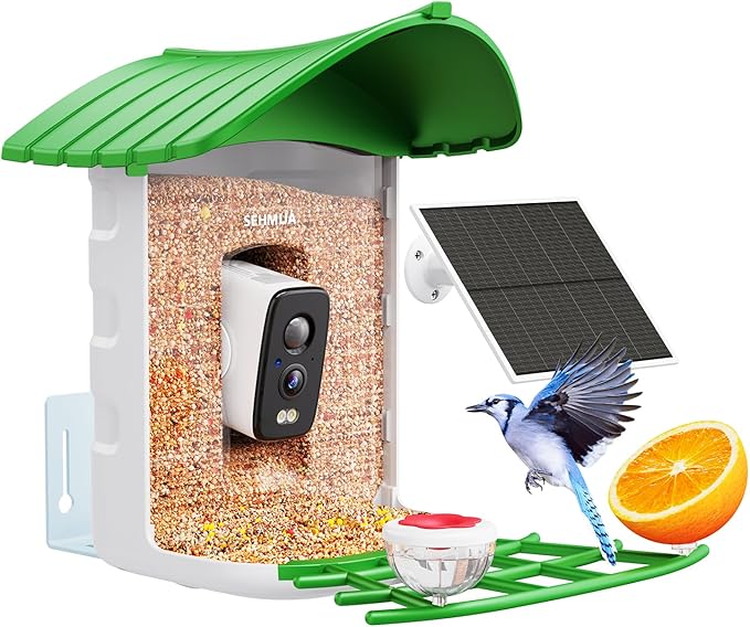 Bird Feeder with Camera, HD Birdwatching Camera with 1 Year Trial AI Identify, 4 DIY Add-ons, Smart Birds Cam with Solar Panel for Outdoor, Auto Record Videos, Gift for Bird Lover