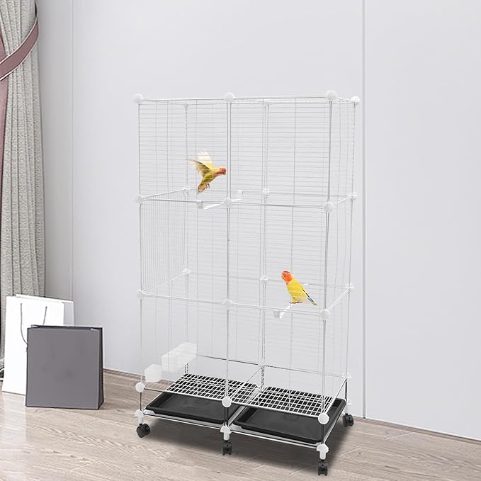 49 in Wrought Iron Flight Bird Cage, Freestanding Birdcage Bird Cage with 6 Universal Wheels, 3 Tiers Pigeons Parrot Birdcage with 1-10 Birds Capacity (White, Black)