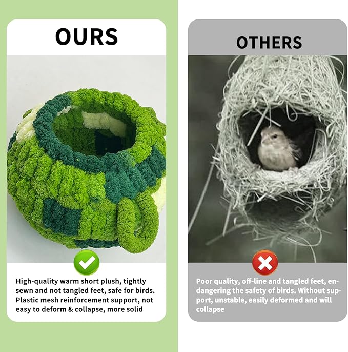 Hamiledyi Bird Nest Warm Snuggle Hut Bird Bed Fluffy Bird Sleeping Bed Parrot Nest Hammock Bird Shed Hut House Plush Snuggle Bird Hammock for Parakeets Cockatiels Conures Lovebirds (Medium)