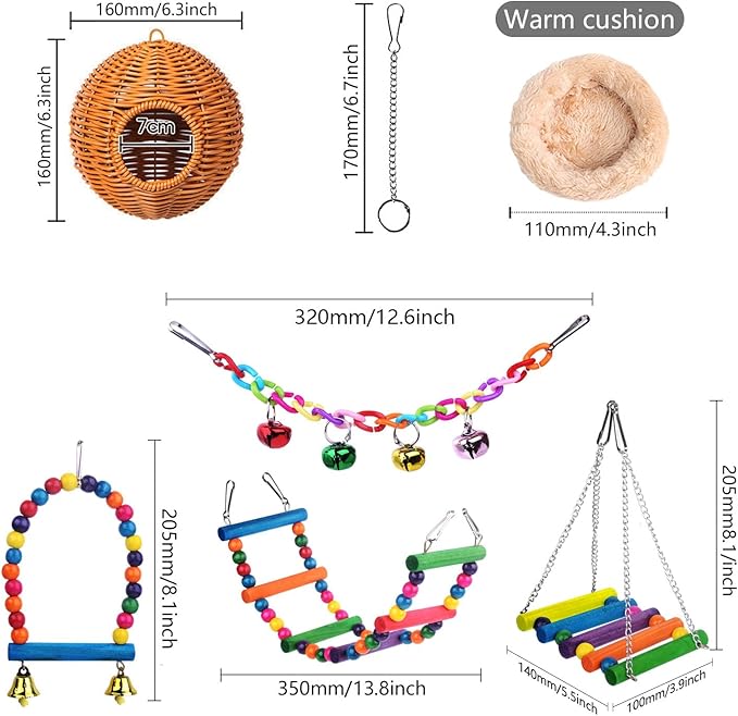 Chewproof Steel Frame Bird Nest for Cage, With 4 Swing Hanging Standing Chewing Toy Hammock Climbing Ladder,Washable Small Bird Bed Parakeet Nest Sleep for Parakeet Lovebird, Canary, Budgie, Finch