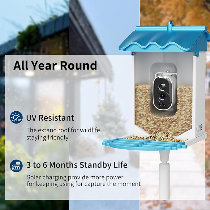 TROPOW Smart Bird Feeder with 2K Camera & AI Recognition - Solar Powered, 2L Capacity, Night Vision, App Alerts, Auto Capture Photos/Videos for Bird Watching, Squirrel Deterrent