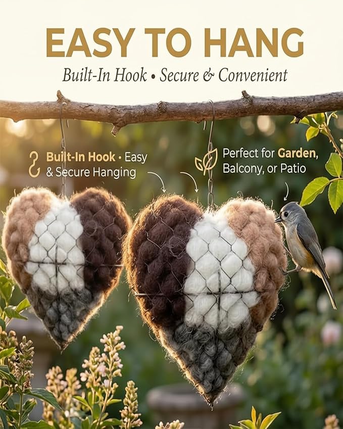Handmade Natural Fiber Bird Nesting Heart, Eco-Friendly Soft Nesting Material, Refillable Birds Nests Material Holder, Hummingbird Nest Boxes for Outside, Nester Houses Design for Wild Birds (1)