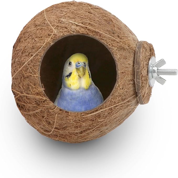 Hypeety Pet Bird Breeding Nest Coconut House Swing Ladder Toys Parrot Parakeets Finches Hamster House Natural Nest Lovebird Cage Hanging Swing Perch (C:Coco Cage Perch Toy)