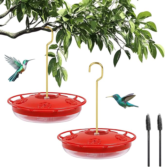 2 Pack Hummingbird Feeders for Outdoors, 5 Feeder Ports and Brush, Prevent Ants and Leaks Easy to Clean & Fill Perfect for Hanging On The Tree Yard