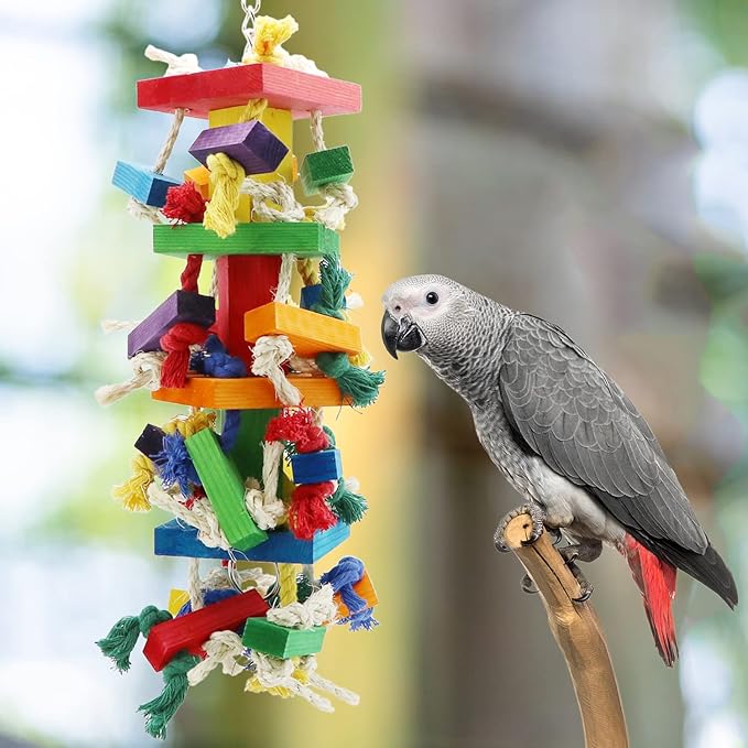 Wontee Bird Toys Parrot Chewing Wood Blocks Tearing Toys for Parakeet Cockatiel Sun Conure African Grey Indian Ringnecks Small and Medium Sized Birds (Large)