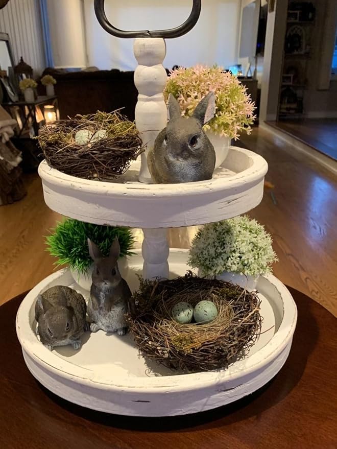The Bridge Collection Faux Decorative Bird's Egg Nest - Cute Bird Nest with Eggs Tabletop Decoration for Spring, Summer, Everyday Home Decor (Robin's Eggs - Set of 2)