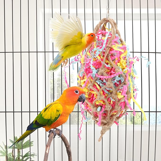 Hypeety Bird Chew Toy Bird Toy Foraging Shredding Climbing Hanging Toy for Parrot Parakeet Cockatiel Conure Cockatoo African Grey Cage Supply Accessories