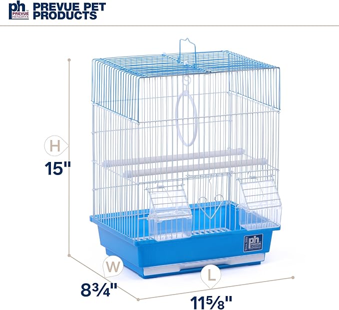 Prevue Pet Products Parakeet Square Roof Bird Cage with Handle - Carrier for Home or Travel, Small Bird Accessories, Easy Storage, for Canaries, Budgies, Finches, Parakeets, and More - Blue & White