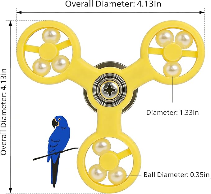 Spinning Bird-Toys Bird Cage Toys & Bird Perch Parrot-Parakeet Budgie Cockatiel Conure Macaw Chicken Parrot Enrichment Cage Accessories Small Animal Chewing Toy (Yellow Spinner)
