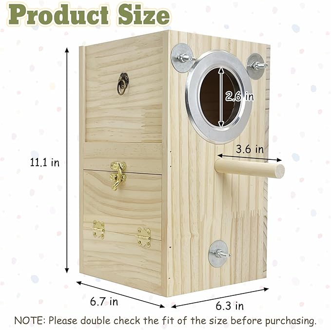 kathson Bird Nesting Box Wooden Parakeet Nesting Box Parrots Breeding Mating House Wood Bird Aviary Budgie Cage Accessories for Cockatiel Finch Lovebirds Conure