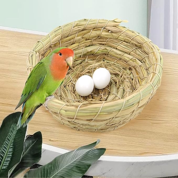 Bird Breeding Nest Bed for Parakeet Cockatiel Canary Lovebird and Small Parrot Cage Hatching Nesting Box (Straw)