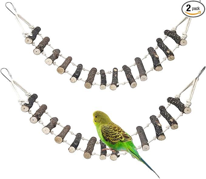 BNOSDM Birds Rope Ladder Toy 2Pcs Wooden Bird Hanging Ladders Pet Climbing Ladder Swing Parakeet Cage Accessories Suit for Budgie, Lovebird, Conure, Cockatoo, Finch