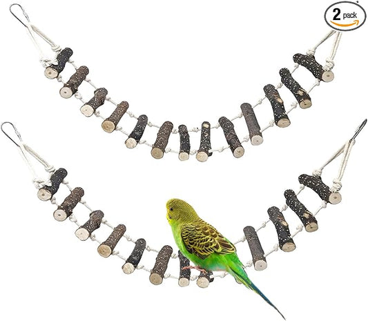 BNOSDM Birds Rope Ladder Toy 2Pcs Wooden Bird Hanging Ladders Pet Climbing Ladder Swing Parakeet Cage Accessories Suit for Budgie, Lovebird, Conure, Cockatoo, Finch